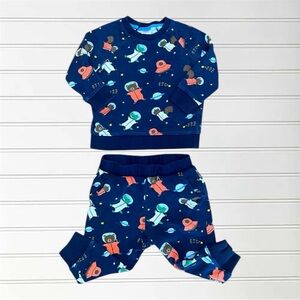 H&M 100% Cotton Cozy Space Animal Astronauts Crewneck Elastic Jogger Set